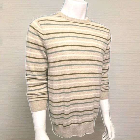 J. Crew Men's Cashmere Crewneck Sweater Size M Beige/Olive Stripe - Picture 11 of 11